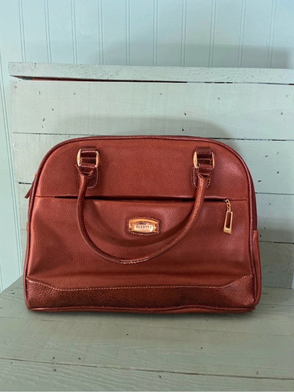 Rosetti Rust Brown Satchel Handbag with Gold Hardware